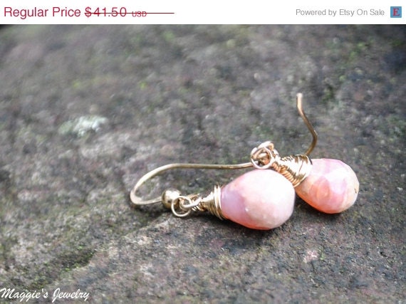 Opal Earrings, Pink Opal Earrings,  Birthstone Jewelry, Pink Peruvian Opal Earrings 14k Gold Filled For Her