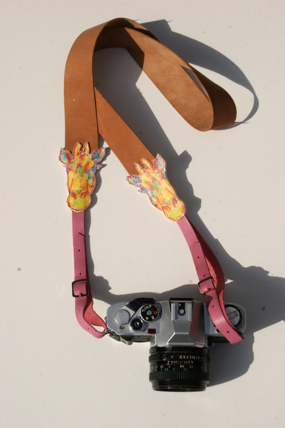 Gerald the YELLOW Giraffe Size (1) Leather Buckled Camera Neck Strap by Magpie Accessories