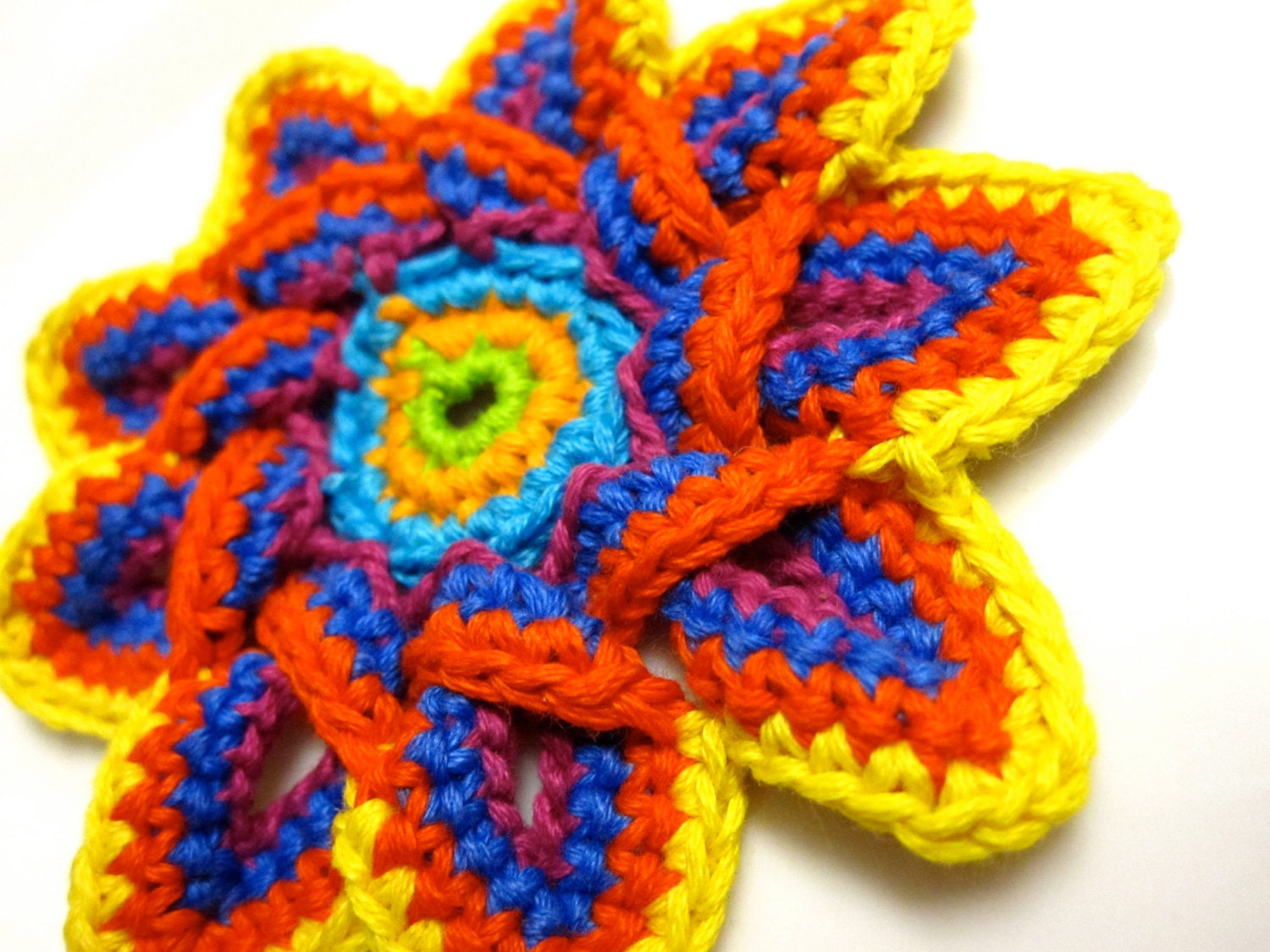 Crochet Flower Applique, Bright Colors