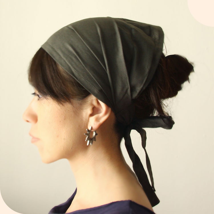 Cotton Solid color Hair scarf -  Multi size -Solid Black or Solid Army Green