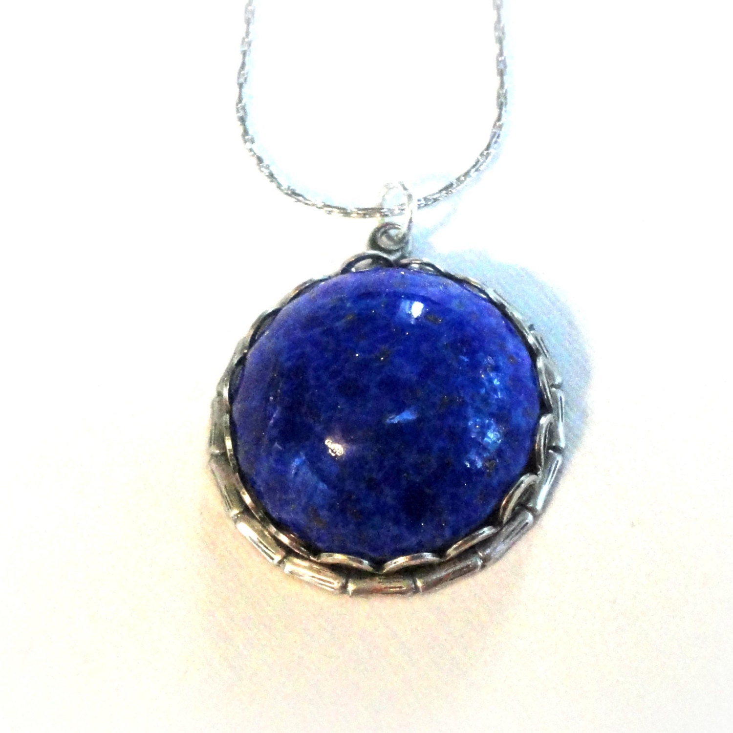 Lapis Lazuli Necklace Vintage Gemstone Necklace Sterling Silver Blue Stone Pendant Necklace