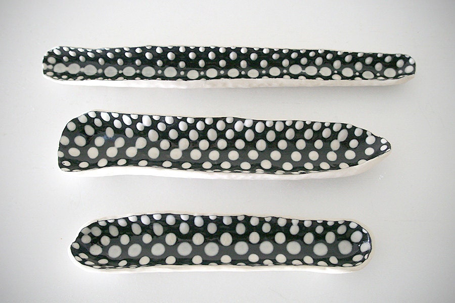Sculptural, Functional Black and White Cosmic Crocodile with dots / Ceramic, Stoneware, Handmade, Delicate / "COSMIC CROCODILES"