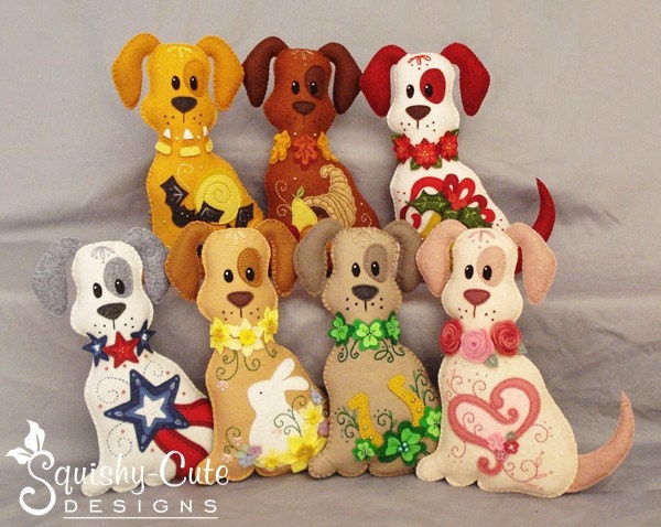 Dog Stuffed Animal Pattern - Felt Plushie Sewing Pattern & Tutorial - Daffodil the Easter Dog - Embroidery Pattern PDF