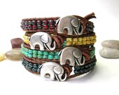 Elephant Bracelets - Lucky Girl - Bohemian leather wrap bracelets,YOUR CHOICE Boho jewelry, beaded friendship bracelet, good luck, stackable
