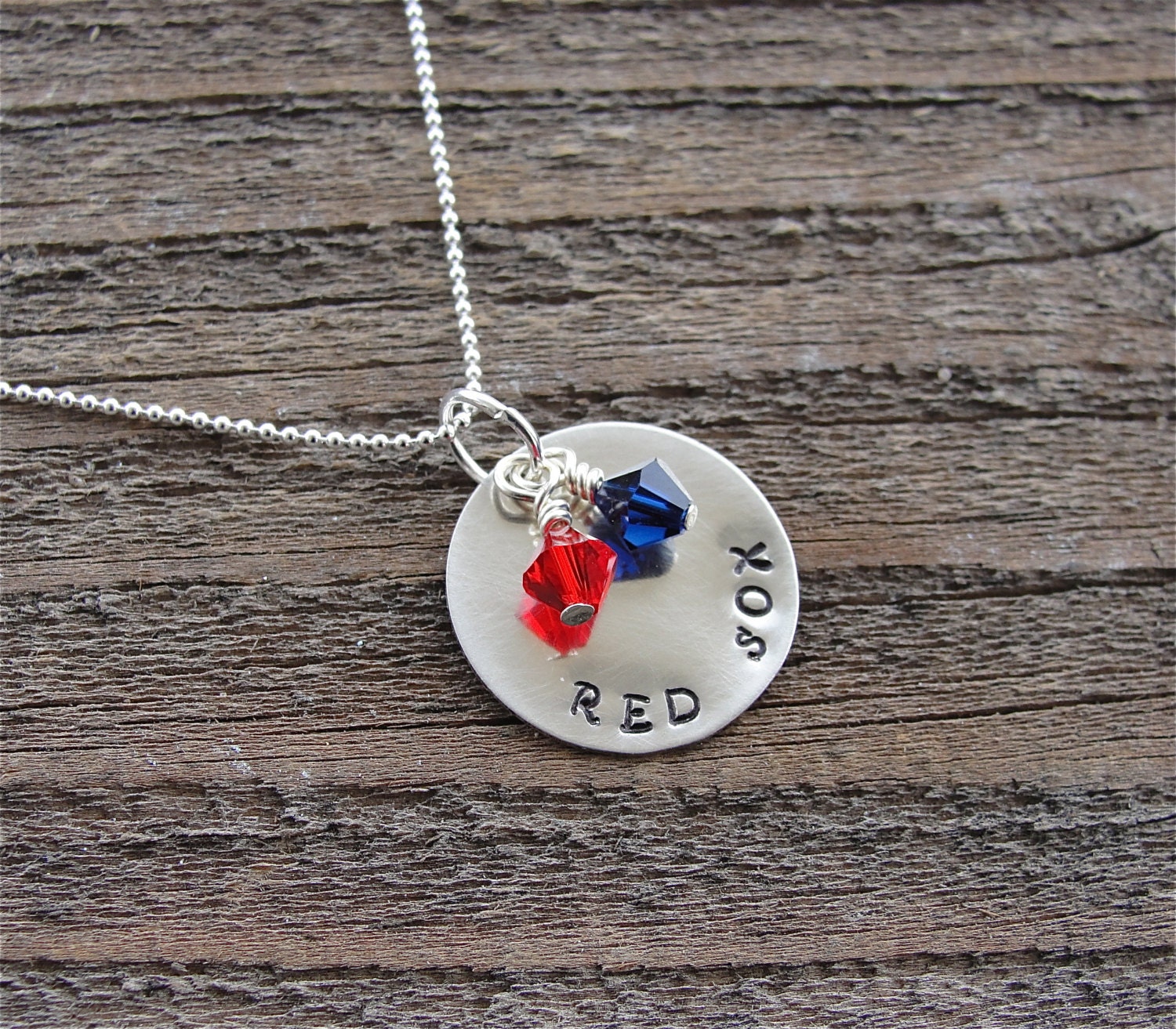 Boston Red Sox Hand Stamped Metal Necklace
