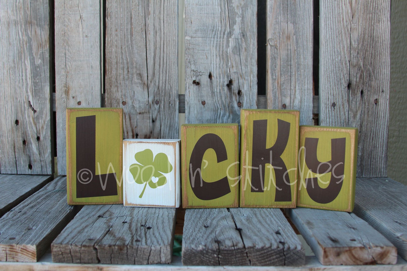 READY to SHIP LUCKY Blocks St Patricks Day Sign Shamrock Seasonal Home Decor Gift Personalized Sign Block