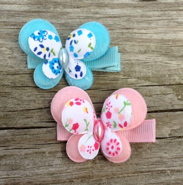 Light Pink and Blue Butterfly Hair Clip Set - Toddler Hair Bows - Girls Hair Accessories... Free Shipping Promo