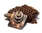 SALE Hammered, Oxidized Jewelry Copper Necklace- Rustic Metalwork and Fossil Handmade Jewellery by Allybeans