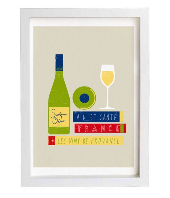 French Wine Art - Les vins de France print - Provance gourmet travel books art Illustration 11"x15 - archival fine art giclée print
