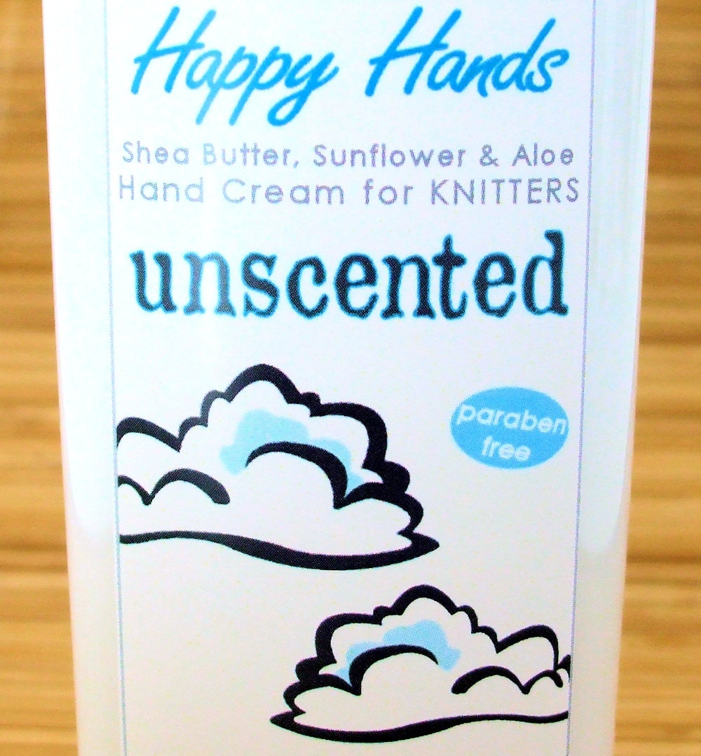 Unscented Hand Cream for Knitters - 4oz Medium HAPPY HANDS Shea Butter Fragrance-Free Hand Lotion
