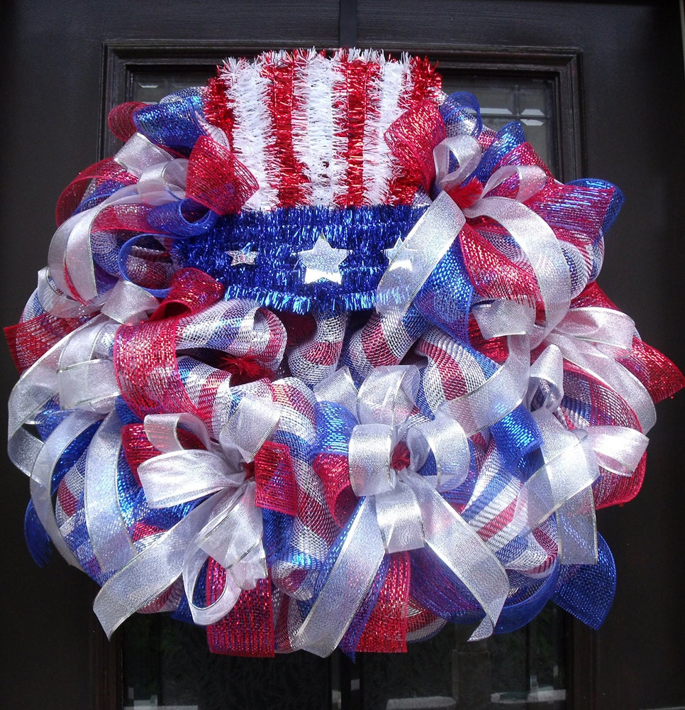 Patriotic Door Wreaths, Uncle Sam Wreath, 4th of July Door Decorations, 4th of July Deco Mesh Wreaths