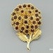 Vintage Brooch Red Rhinestone 3D Gold Tone Flower Setting