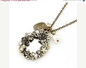 75% OFF CLEARANCE Flower Pearl Rhinestone Heart Mirror Pendant Necklace