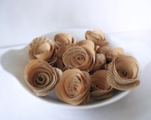 50 SMALL DARK Patina Paper Flowers made from Vintage Book Pages
