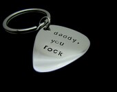 Handstamped Guitar Pick Keychain - daddy, you rock - HANDMADE by the KIDS