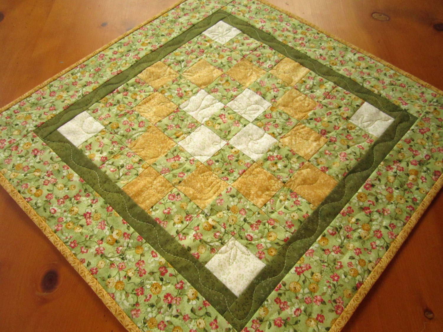 Quilted Table Topper, Centerpiece, Dainty Floral Table Top