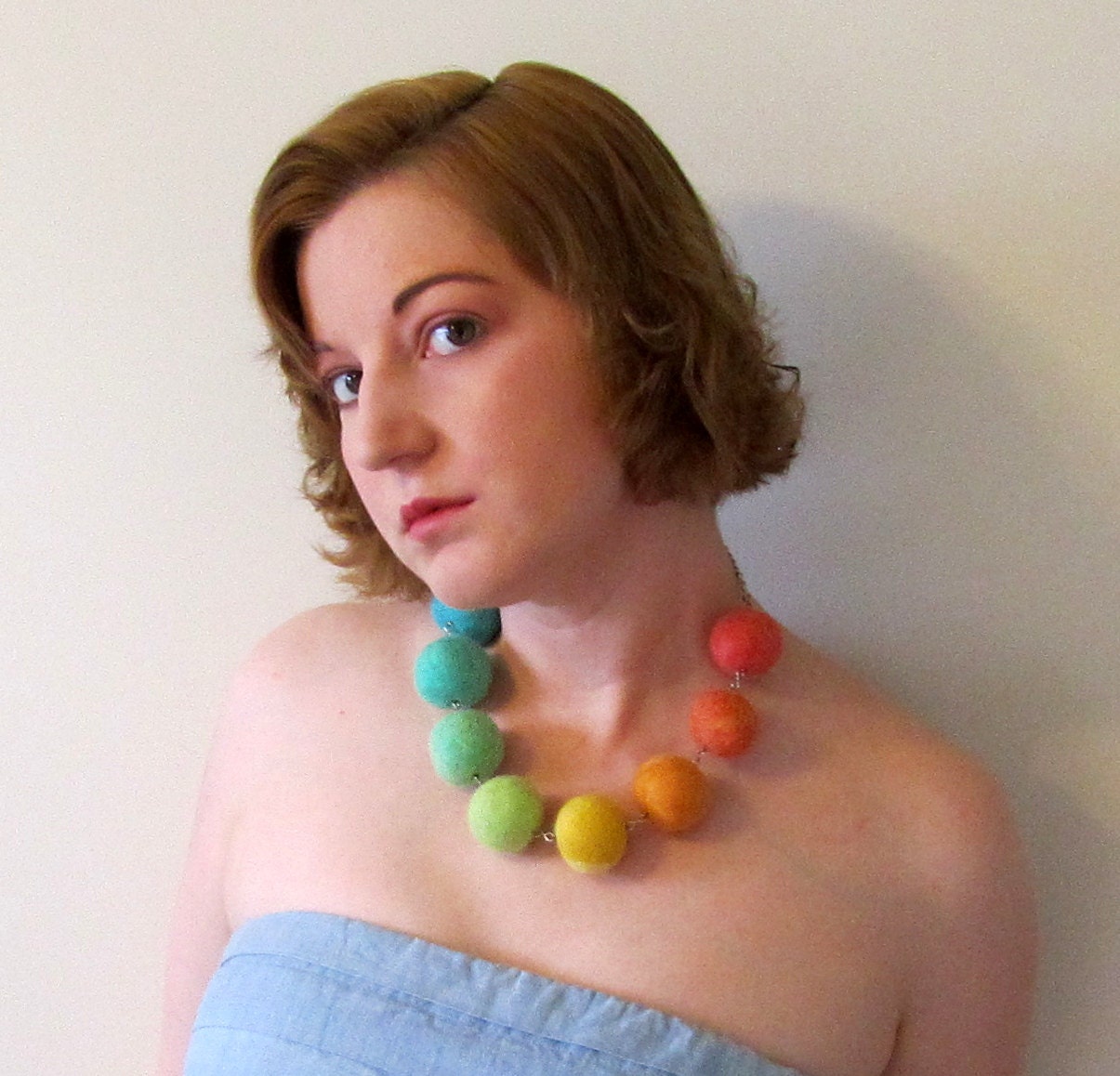 Necklace. Vintage Rainbow Necklace. Felted Necklace. Wet Felted Wool Beads. Handmade Felt Jewelry