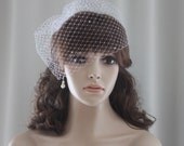 Rhinestone Bridal Veil-Veil-Wedding Veil-Bird Cage Veil-Short Birdcage Veil-Pearl Birdcage Veil-9" Birdcage Veil-V126