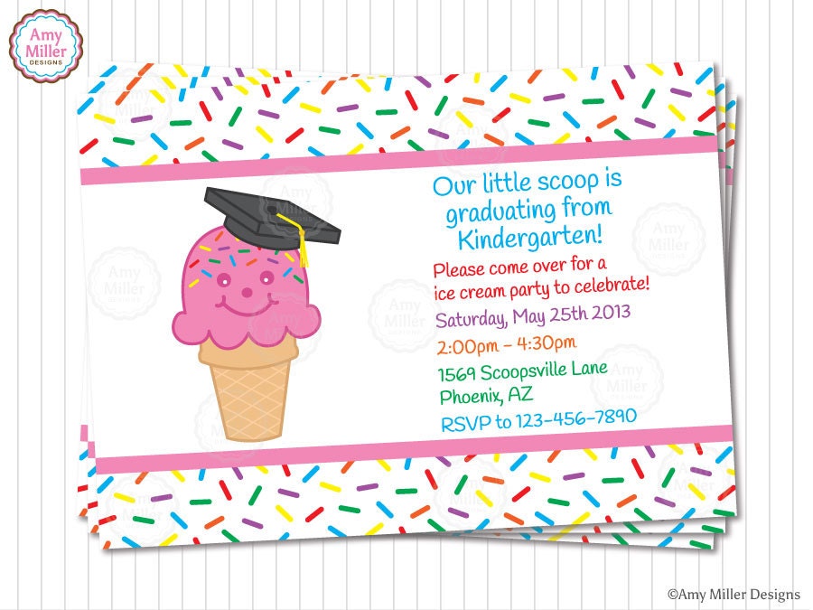 Preschool or Kindergarten Graduation DIY printable custom invitation - Ice Cream Cone