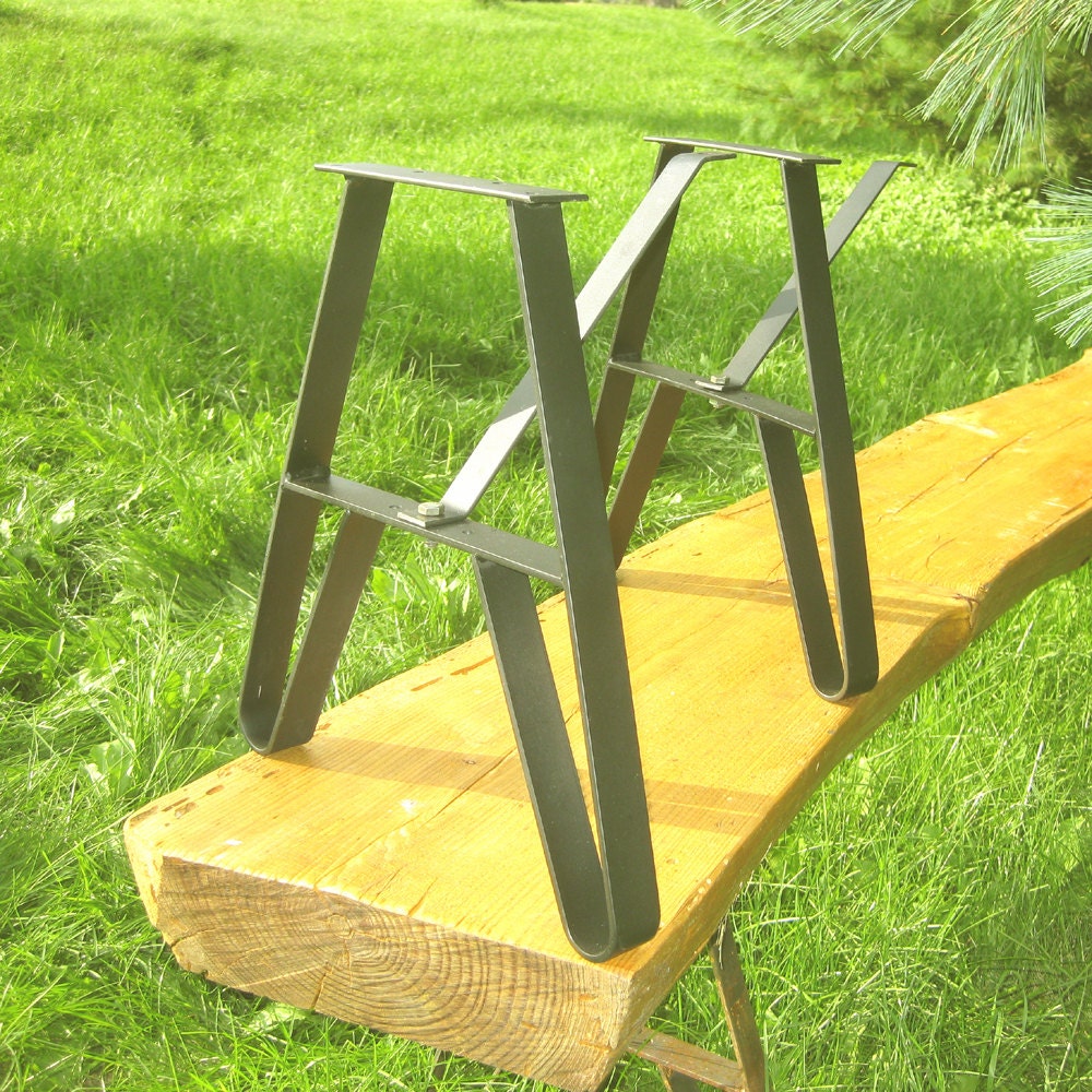 Slab Bench & Table Metal Leg Set Unfinished , 7 in. long Top Plate, 14.75 " High