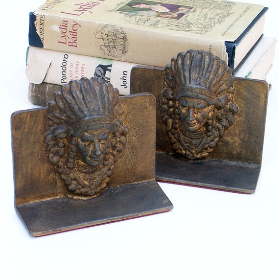 Antique Indian Chief Bookends Cast Iron by AilorsAttic on Etsy