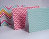 Chevron Note Cards - Chevron Stationery Set, Thank You Notes, Chevron Stripe Card Set, Aqua Blue Strawberry Pink Red Yellow Grey