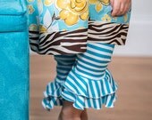 size 6, Teal and White stripe petal ruffle leggings
