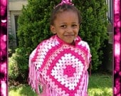Hot Pink, Pink and White Poncho - Pullover - Toddler Sizes 2T - 3T