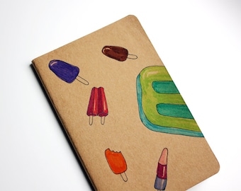 Popsicle Dream - Hand Drawn Pocket Journal Moleskine Cahier Notebook - Summer Colorful Popsicles