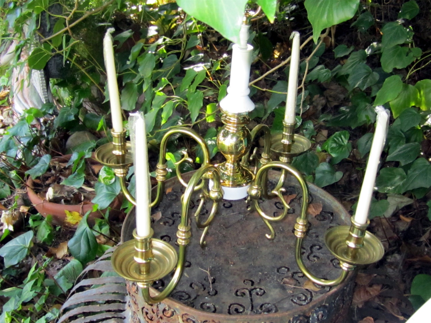 CUSTOM CHANDELIER CANDLE Holder 4 Arm  - For Pillar , tapered , or votive candles  -Unfinished -   Custom color of your choice