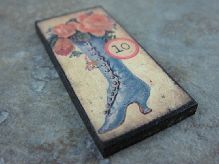 Rose Pendant 1X2 NEW Custom Drilled Ephemera Rose Tile Boot