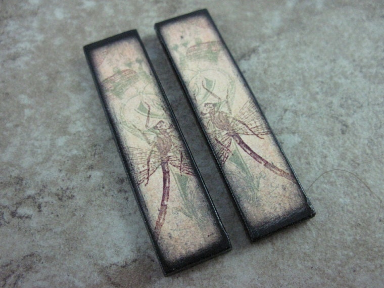 DRAGONFLY Earring pair .5X2 Custom Drilled Ephemera Tile Earring charms