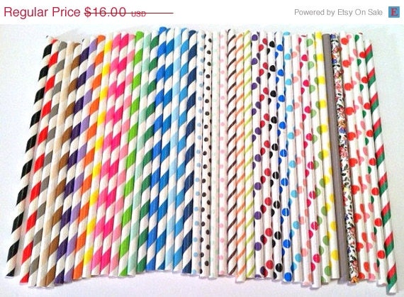 ON SALE NOW 100 Biodegradable Paper Straws with a printable Pdf pennant that you can customize.... You choose the colors ... over 40 styles