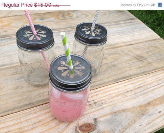 ON SALE NOW 18 Daisy Cut Mason Jar Lids with Inserts for Candle making or Beverages