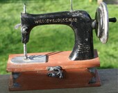 Vintage Salesman sample type Wooden Sewing Box shaped Sewing Machine Furniture Handpainted Advertisement