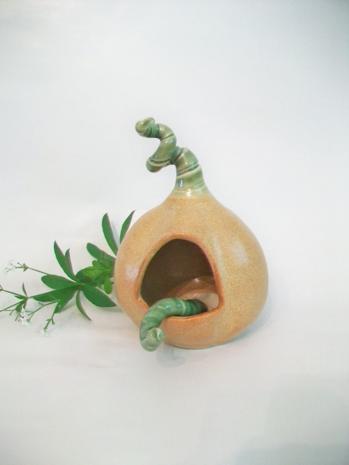 Salt Cellar/Salt Pig - with Handmade Spoon - Pumpkin Shaped