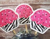 SET of 12 Hot Pink & Zebra CUPCAKE - Cupcake Toppers : Zebra Stripes Il_170x135