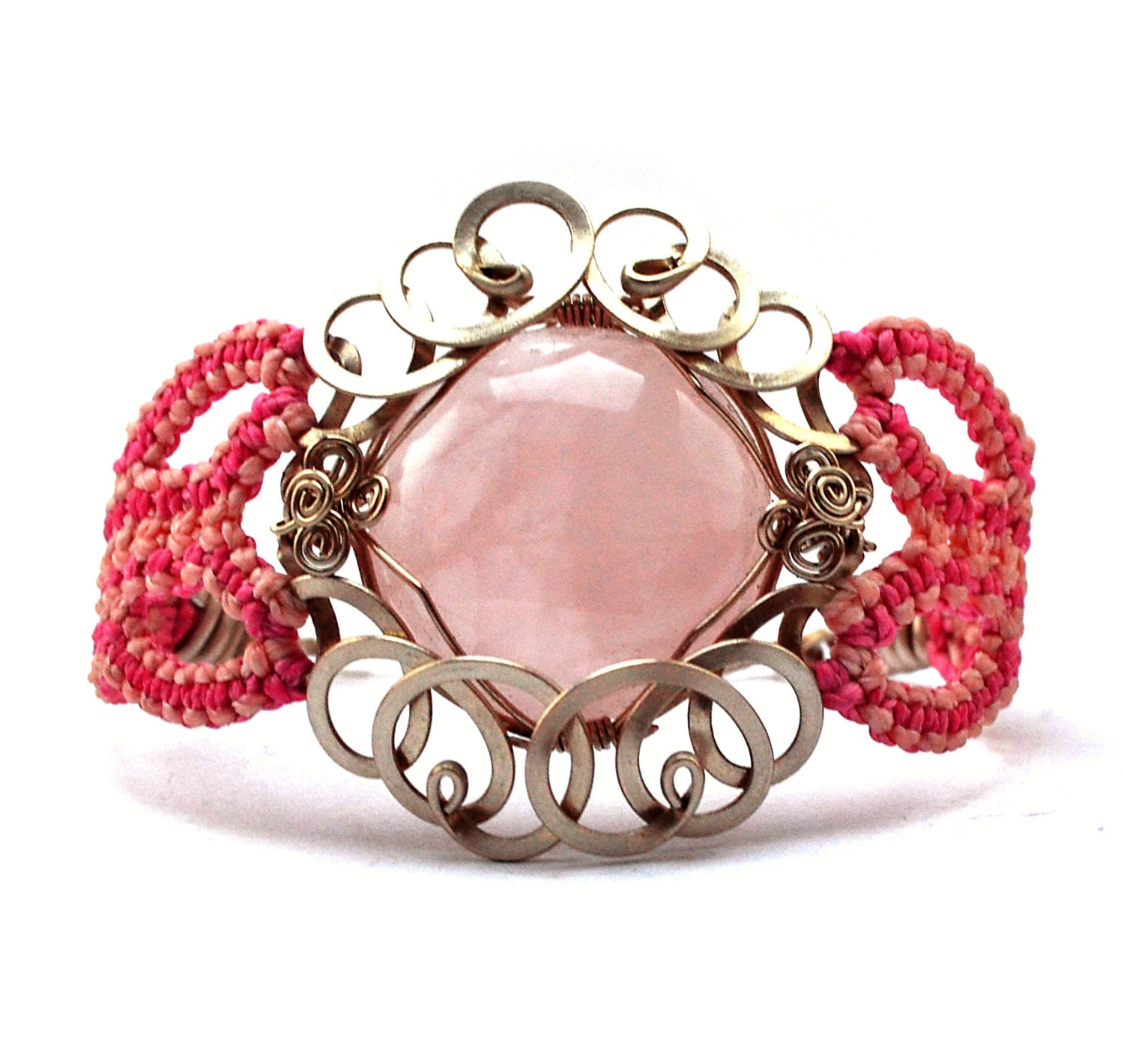 Wrapped Macrame Romantic Bracelet with Rose Quartz stone