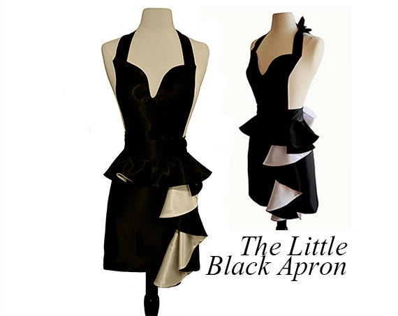 The Little Black Apron -  Black and White Peplum Apron