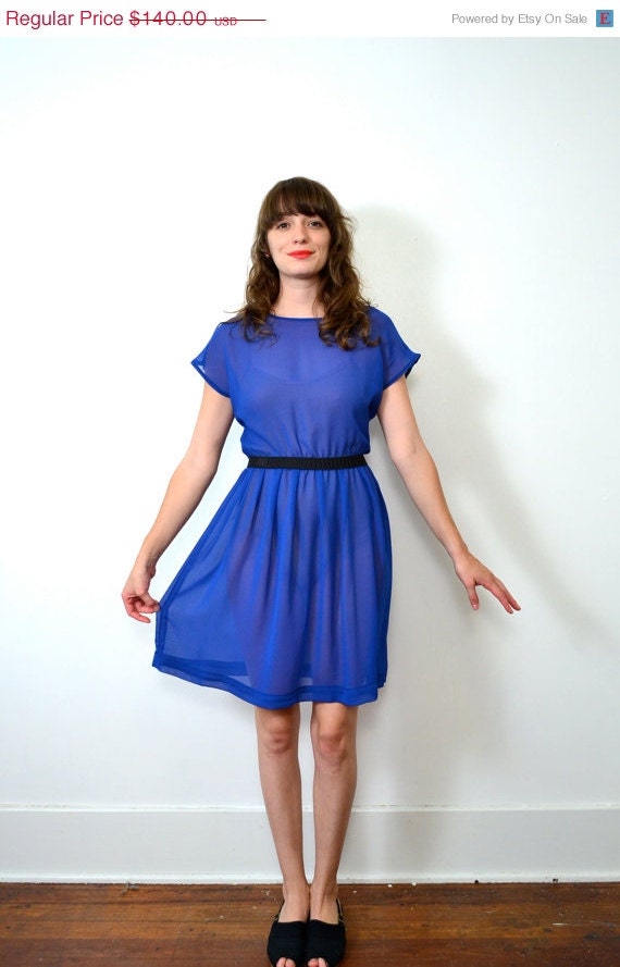 May Sale // HANDMADE SPANO LANG Blue Sheer Dress // Medium