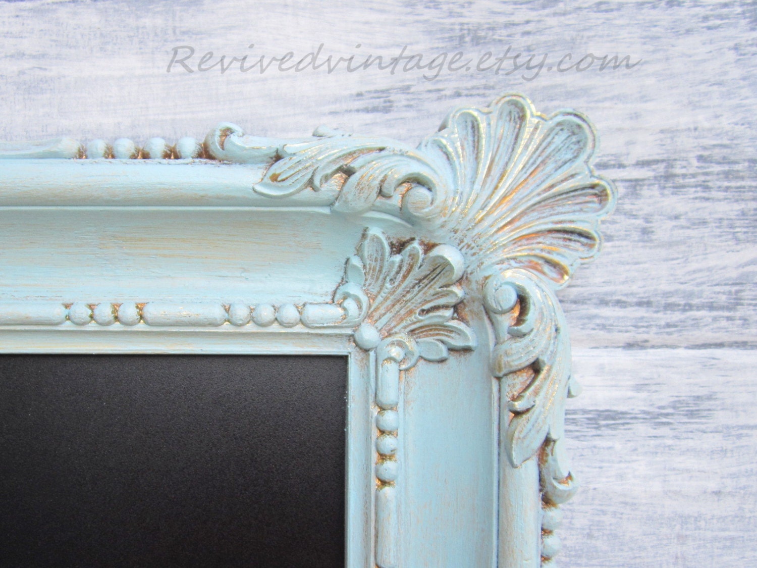 BEACH COTTAGE CHALKBOARD Beach House Decor Shell Motif Shabby Chic Kitchen Distressed Robin's Egg Tiffany Blue Framed Chalk board