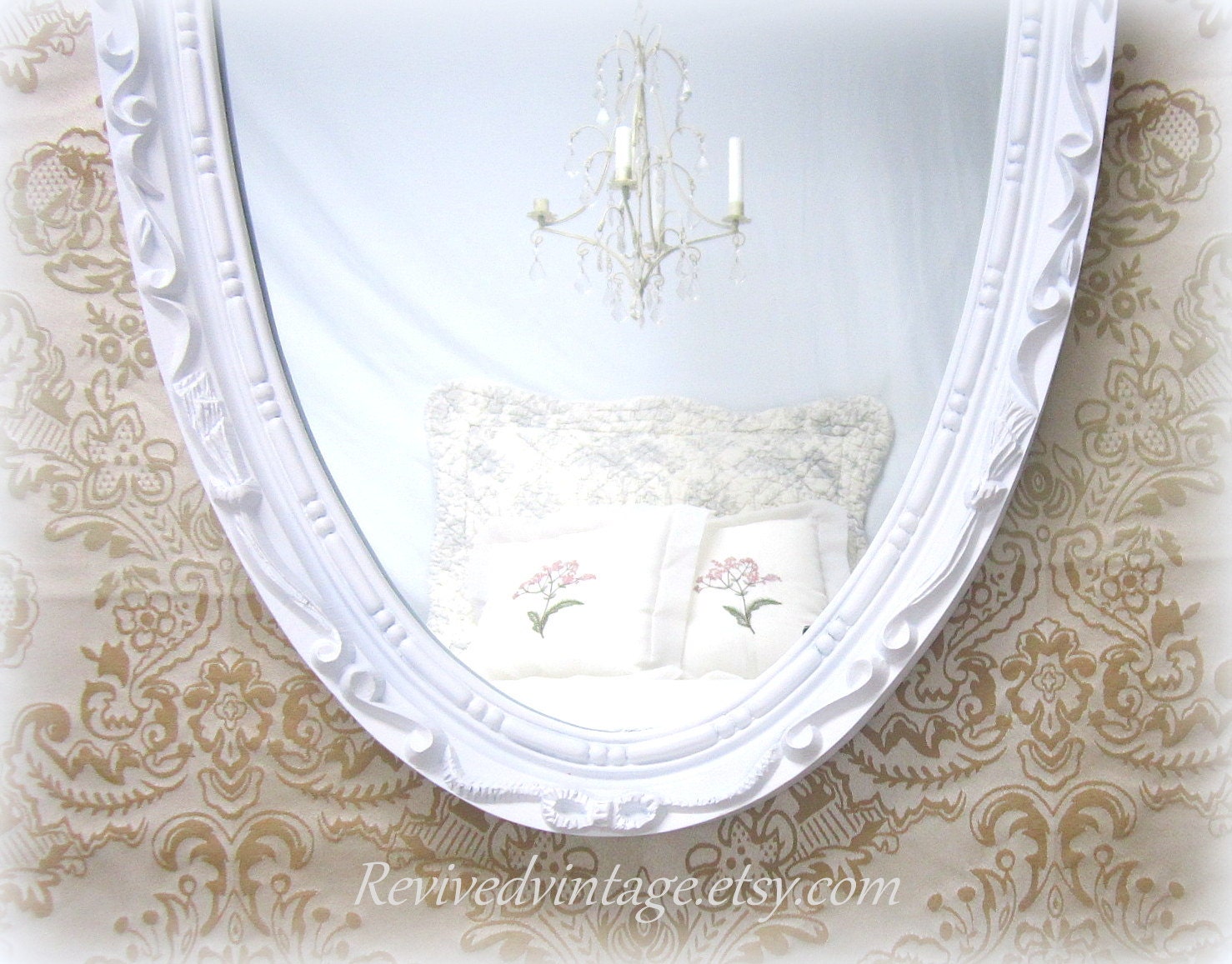 DECORATIVE VINTAGE MIRRORS For Sale Large Oval Mirror Shabby Chic 36"x19" French Country Home Decorative Wall Mirror Teal Blue Framed