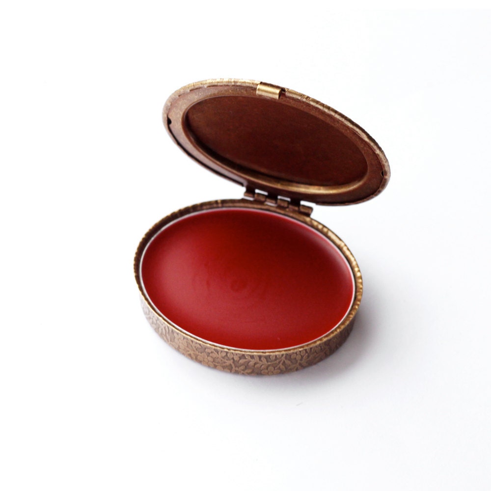 Lip Tint & Rouge in Floral Compact  - Phoenix Lips - Ruby Shade - Natural Tint, Lemon and Myrrh OR Unscented - .25 oz Locket