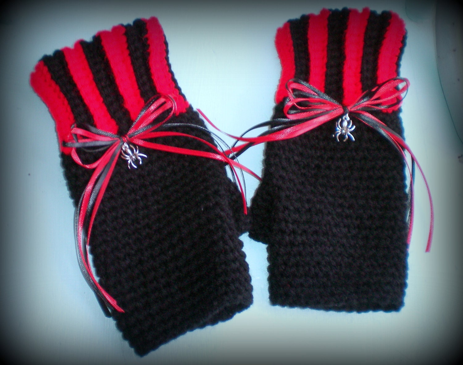 Crocheted Rockabilly Spider Fingerless Mittens