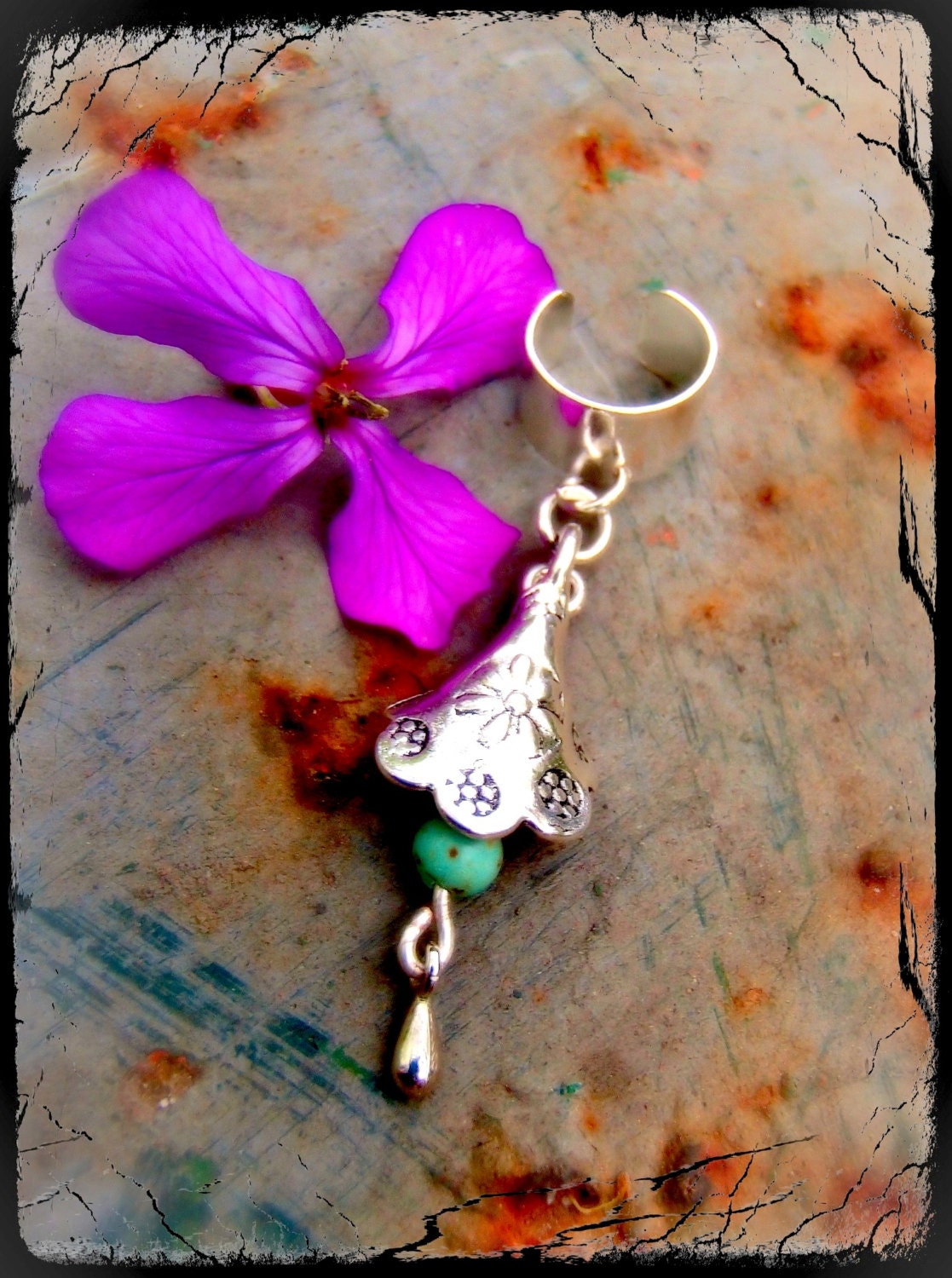 KALA flower EAR CUFF dangle ear Cuff silver Ear cuff Fairy Ears Ear jewelry Festival ear accessories ear band