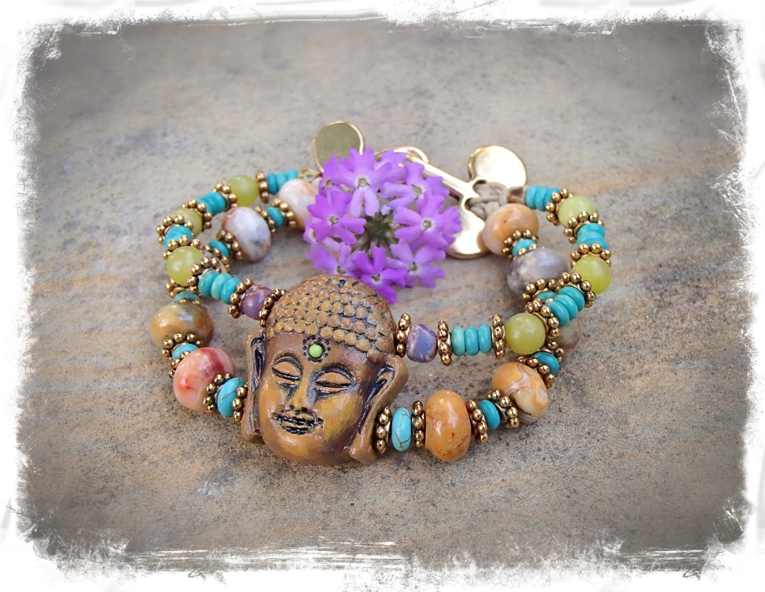BUDDHA BRACELET spiritual bracelet Happy Buddha YOGA bracelet Agate gemstone bracelet Yoga jewelry Bohemian Gypsy bracelet artisan bracelet