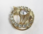 Vintage 1960's Gold Tone Clear Rhinestone Pin