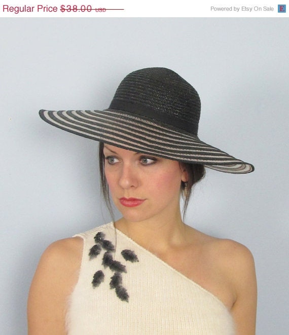 20% OFF SALE Vintage 1960's Black & White Wide Brimmed Hat /// Betmar