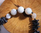 Agate Fresh Water Stick Pearl Off Set Necklace Dark Peacock Blues Greens And Grays Beach Summer Wear Sterling Silver Toggle Clasp