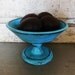 Turquoise Pedestal Display Bowl Compote Distressed Wooden